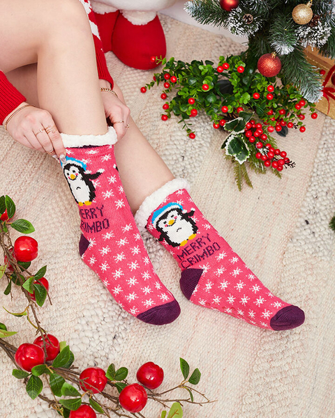 Red women's socks with Christmas pattern - Underwear
