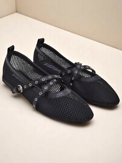 Royalfashion Arethusa Nero mesh ballerinas with a flat heel