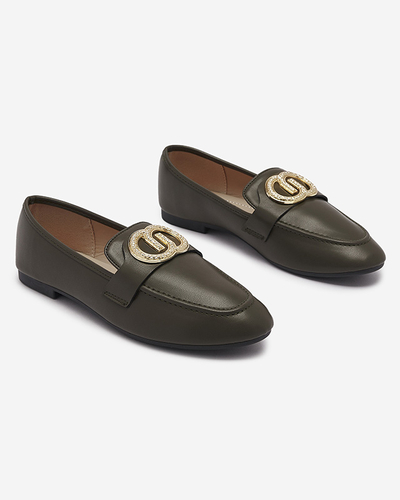Темно-зеленые женские мокасины с золотым украшением Uletta - Обувь