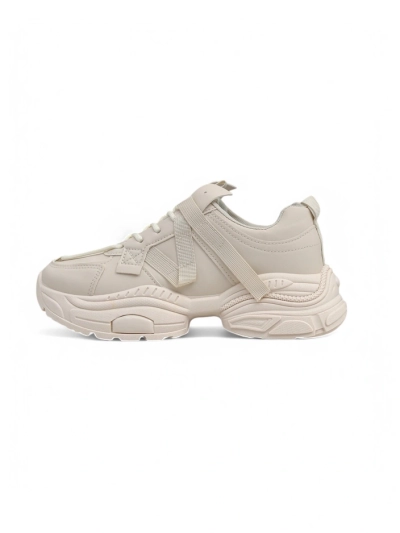 Beige Platina Roma women's sneakers on a flat heel, eco leather, 5 cm