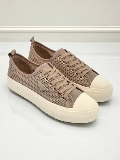 Women's Hypatia Mesh sneakers light brown for summer flat sole 3cm