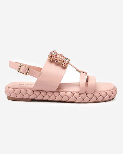 Women's light pink sandals with a decorative Govy buckle - Footwear