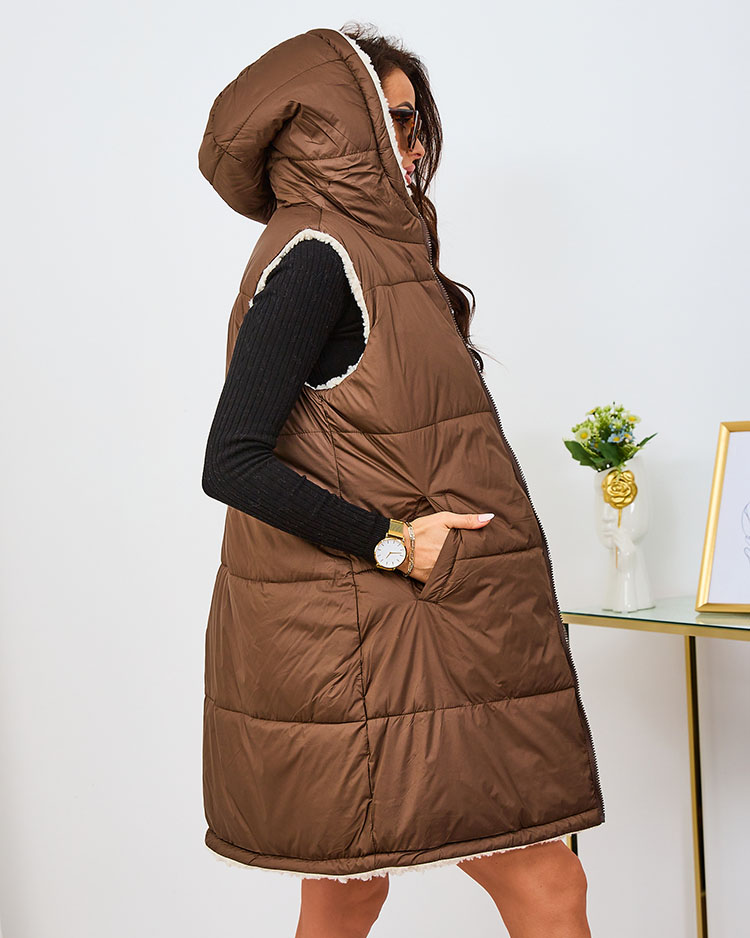 Royalfashion Brown and cream long double-sided women's vest