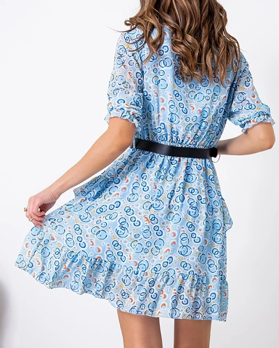 Blue women's mini dress with patterns - Clothing