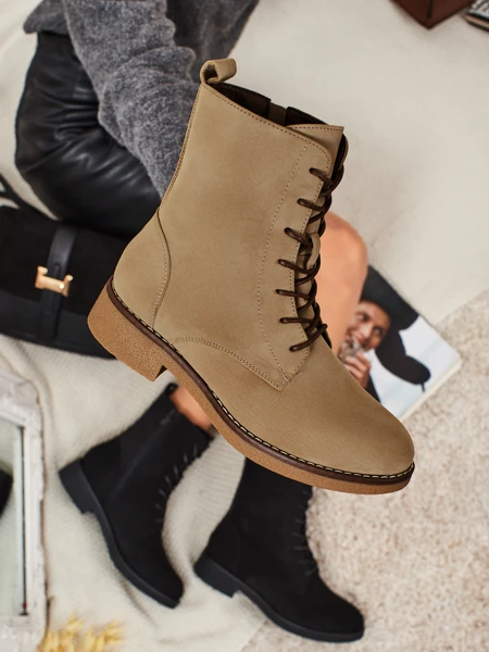 Matte Faux Leather Lace-up Women's Ankle Boots Treviline