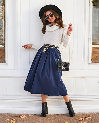 Royalfashion Kvinnors corduroy midi kjol