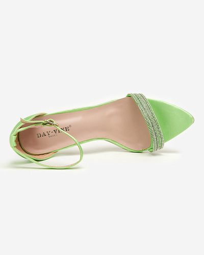 OUTLET Green women's sandals on a high heel with decorative cubic zirconias Manestri - Footwear
