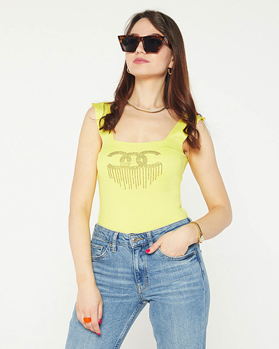 Yellow women's top with cubic zirconia - Clothing