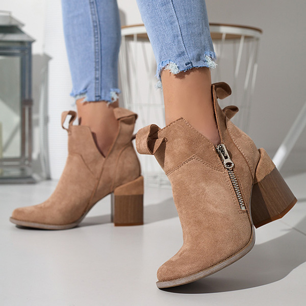 Light brown women's boots on a square post Darera - Footwear