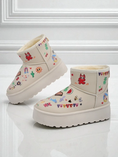 Botki Lemuria - Kreemjad Doodle Lumesaapad Paksu Tallaga Furrini