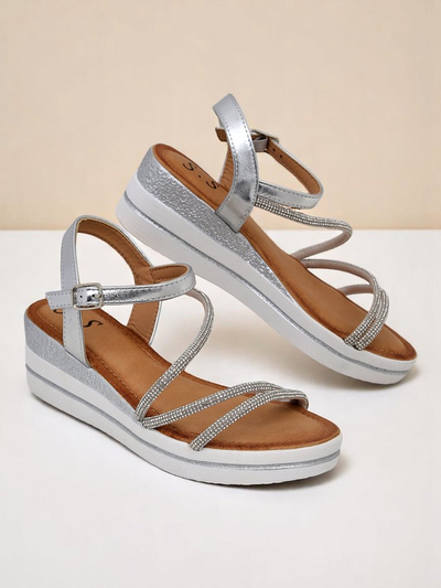 Royalfashion Women’s wedge sandals with rhinestones Ballosa