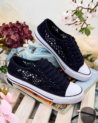 Women's Callista navy blue openwork flat-soled sneakers