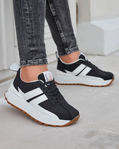 Öko-nahast naiste mustad spordijalatsid värviliste sisestustega Tifora- Jalatsid