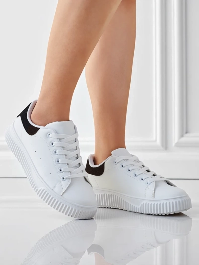 Callista women's platform sneakers made of white and black eco-leather