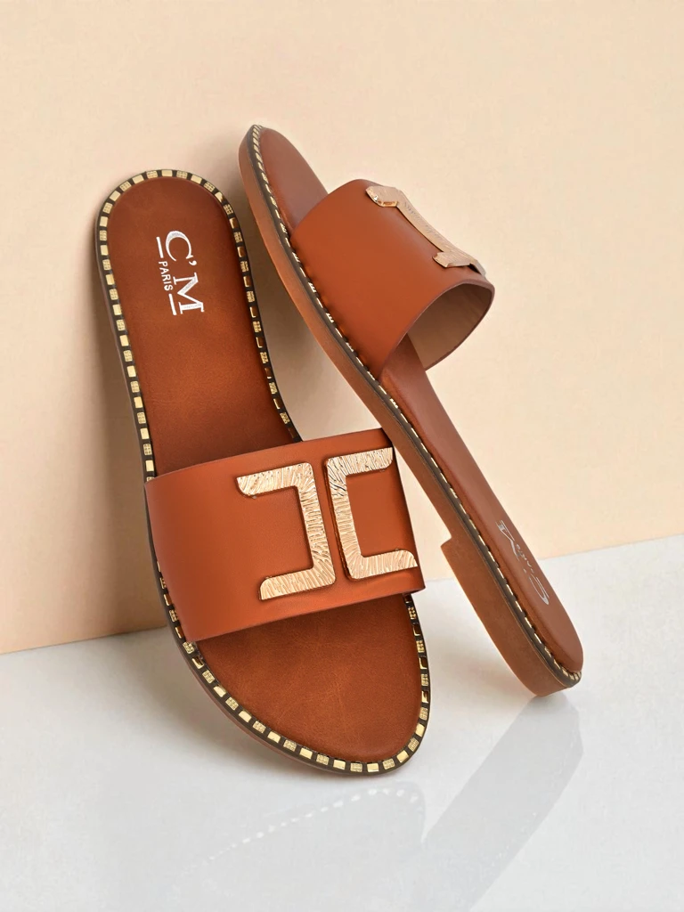 Royalfashion Women's faux leather slides with decoration Gildra