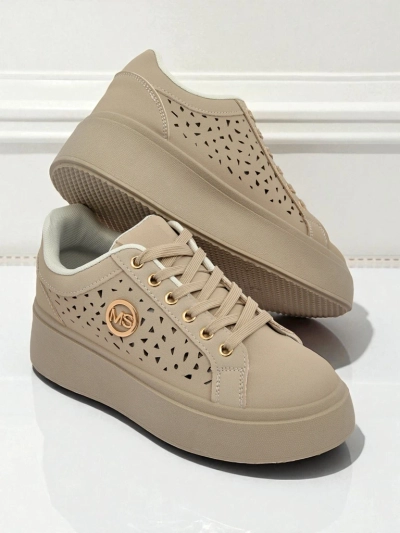 Cleo Ecru Platino – beige platform sneakers Royalfashion eco leather