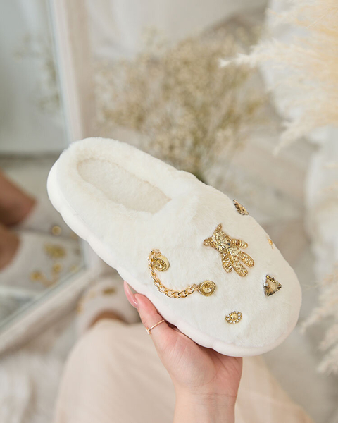 Royalfashion Valged naiste karusnahast sussid kaunistustega Erserra