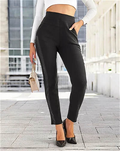 Royalfashion Naiste puuvillased treggings püksid tsirkoonidega PLUS SIZE