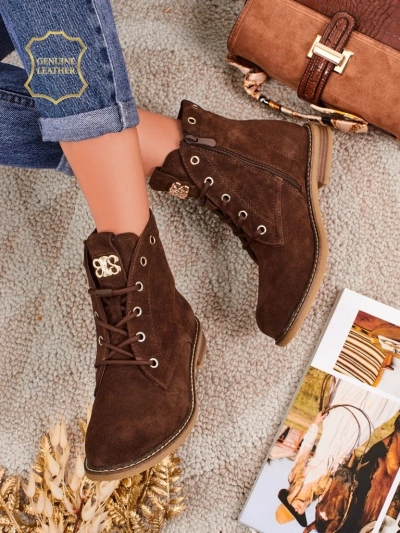 Aurelia Romano women's ankle boots made of natural suede – brown, with fur