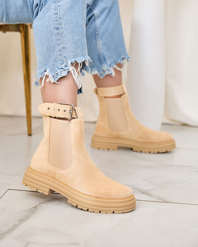 Royalfashion Beige women's boots with decorative strap Loffdo