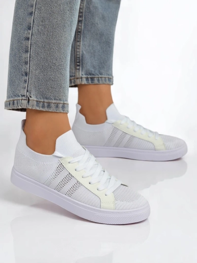 Aurelio Białe Sneakersy Tekstylne z Eko Skóry na Płaskiej Platformie 2,5 cm