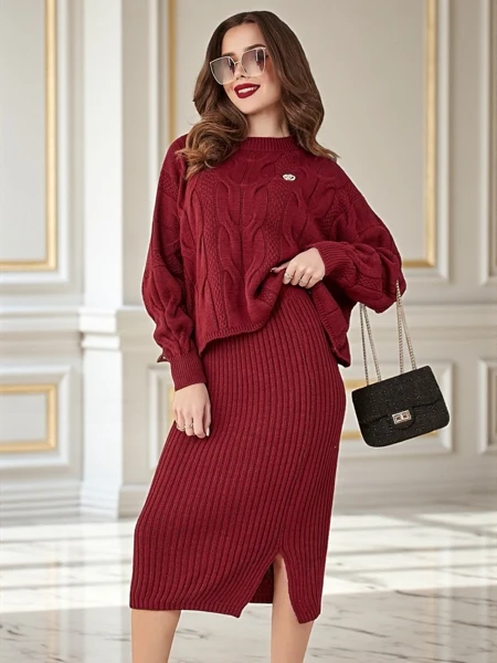 Royalfashion Acrylic braided wifan's set with sweater aund skyrte Wurm&Fuzzy