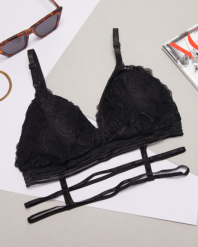 Women's black bra with lace and stripes - Underwear