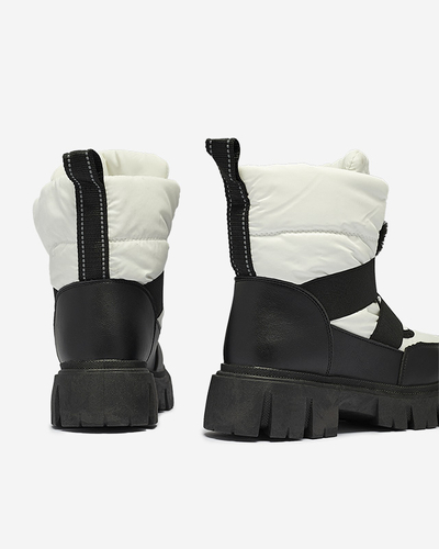 Women's snow boots on a flat sole in black and white Ferory- Footwear