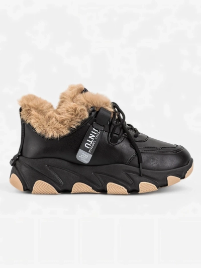 Black women's sports sneakers with fur Nonua- Footwear