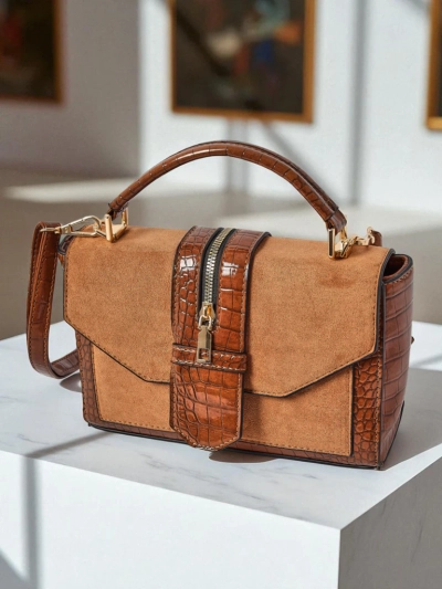 Women's Callista handbag made of suede and patent leatherette, brown