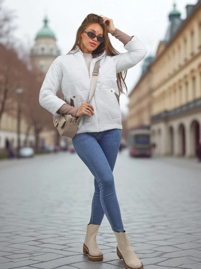 Women's Quilted Jacket with Hood and Cuffs on Sleeves Raven Peak