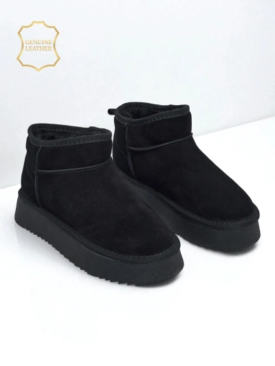 Elunara Women's Short Faux Snow Boots in Genuine Leather