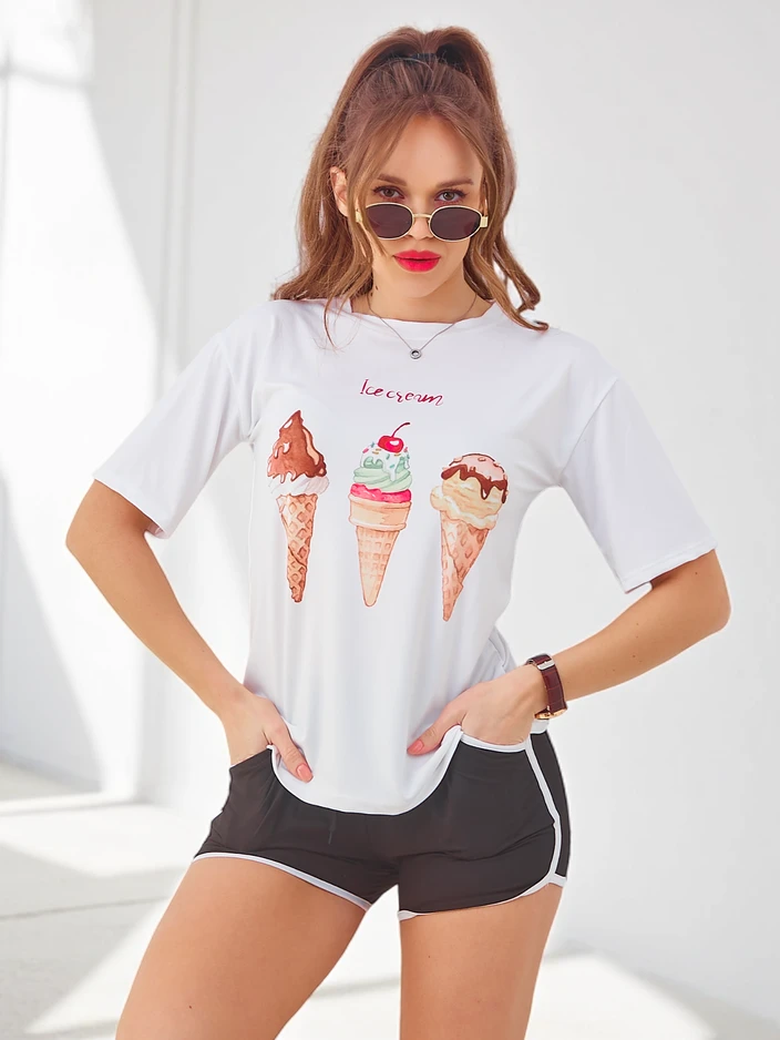 Royalfashion Naiste spordikomplekt T-särgiga ja lühikeste pükstega Ice Cream
