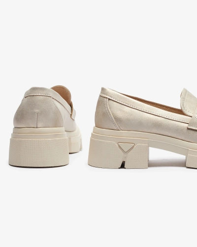 Gold women's eco leather moccasins Sepop- Footwear