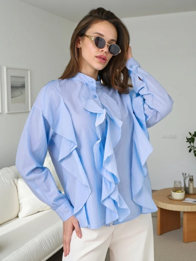 Royalfashion Cotton shirt decorated with ruffles and buttoned