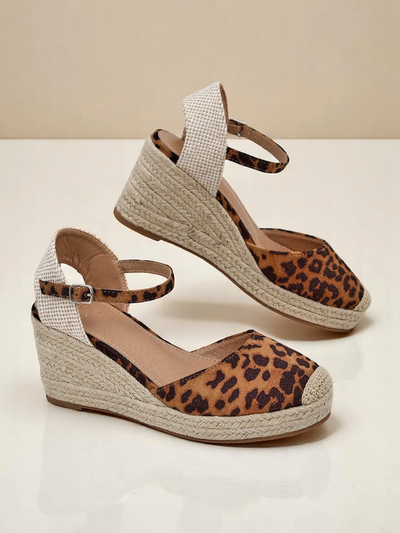 Aurelia Leopard Royalfashion women's wedges eco leather camel