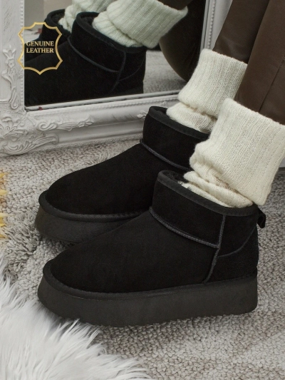 Elunara Women's Short Faux Snow Boots in Genuine Leather