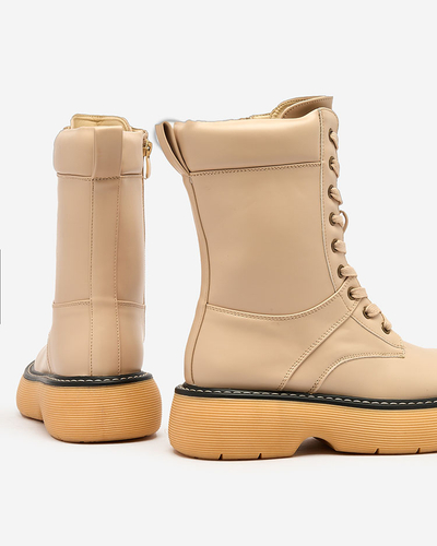 Royalfashion Beige women's lace-up boots on a solid sole Diret