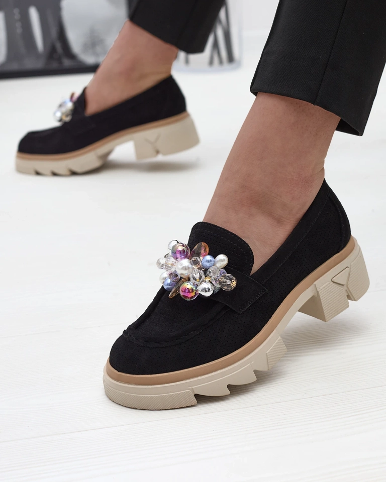 Women's black openwork moccasins Peloga- Footwear