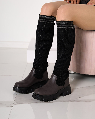 Black and brown high slip boots for women Alerpi- Footwear