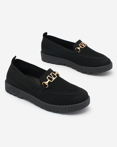 Royalfashion Black women's fabric moccasins with gold embellishment Ertica