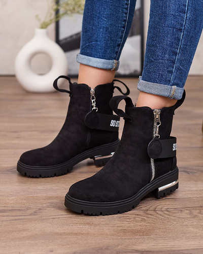 Royalfashion Black eco-suede boots with strap and zippers Redmisala