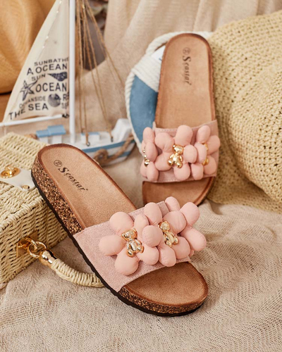 Royalfashion Naiste flip-flops kuldsete karude ja lilledega Isaralle