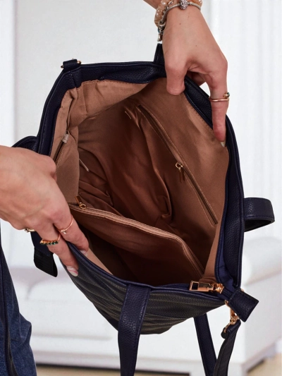 Aurelia Navy Blue Shopper Bag A4 made of ecological leather, Large with a strap