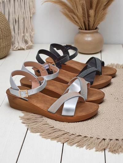 Royal Fashion Women's Rhinestone Wedge Sandals Allona