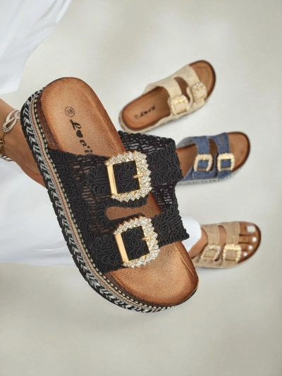 Royalfashion Женские сандалии с пряжками из страз GlamCork