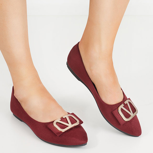 Women's burgundy ballerinas with an ornament on the toe Cavo - Footwear