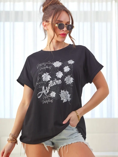 Royalfashion Women's cotton t-shirt with leaf print