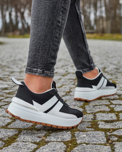 Öko-nahast naiste mustad spordijalatsid värviliste sisestustega Tifora- Jalatsid