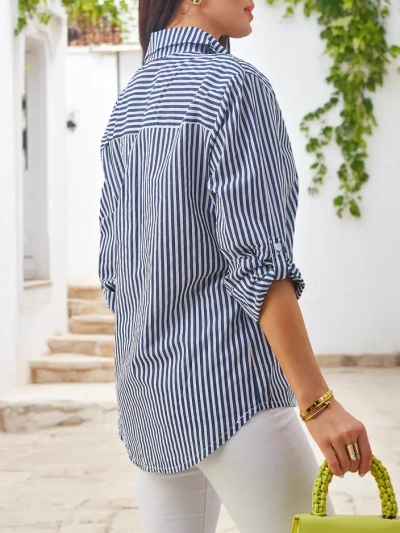 Royalfashion Cotton women's striped shirt with a tie at the bottom